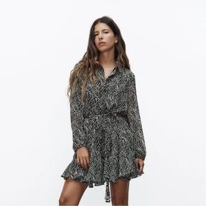 Zara black and white short dress with belted tassels